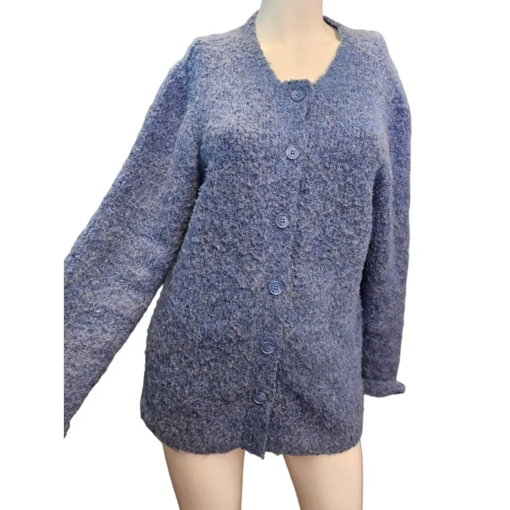 Appleseeds Blue Fuzzy Cardigan Womens Large - Picture 2 of 9